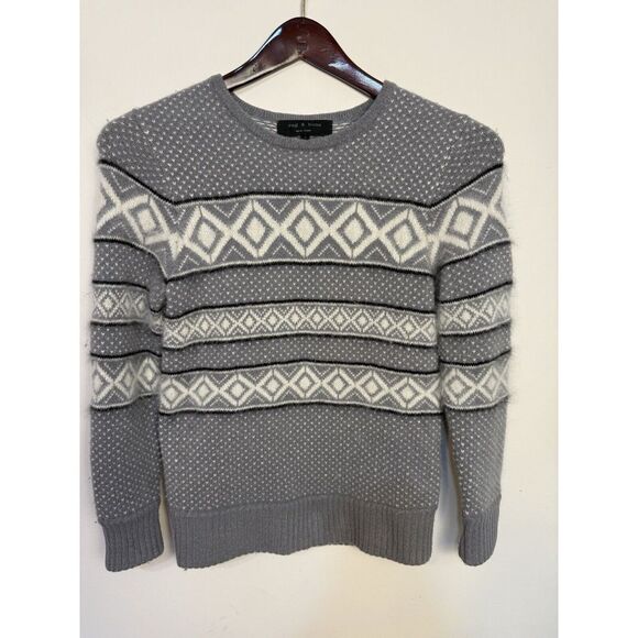 rag & bone Sweaters - rag & bone Gray and Cream Patterned Sweater